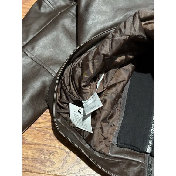 Calvin Klein Men's Dark Brown Faux Leather Jacket w/ Removable Hood, Size Large - Picture 8 of 8